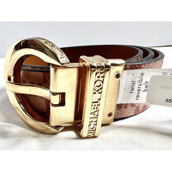 MICHAEL KORS Reversible Logo and Leather Belt Medium 1 1/4 in Wide NWT - Picture 5 of 8